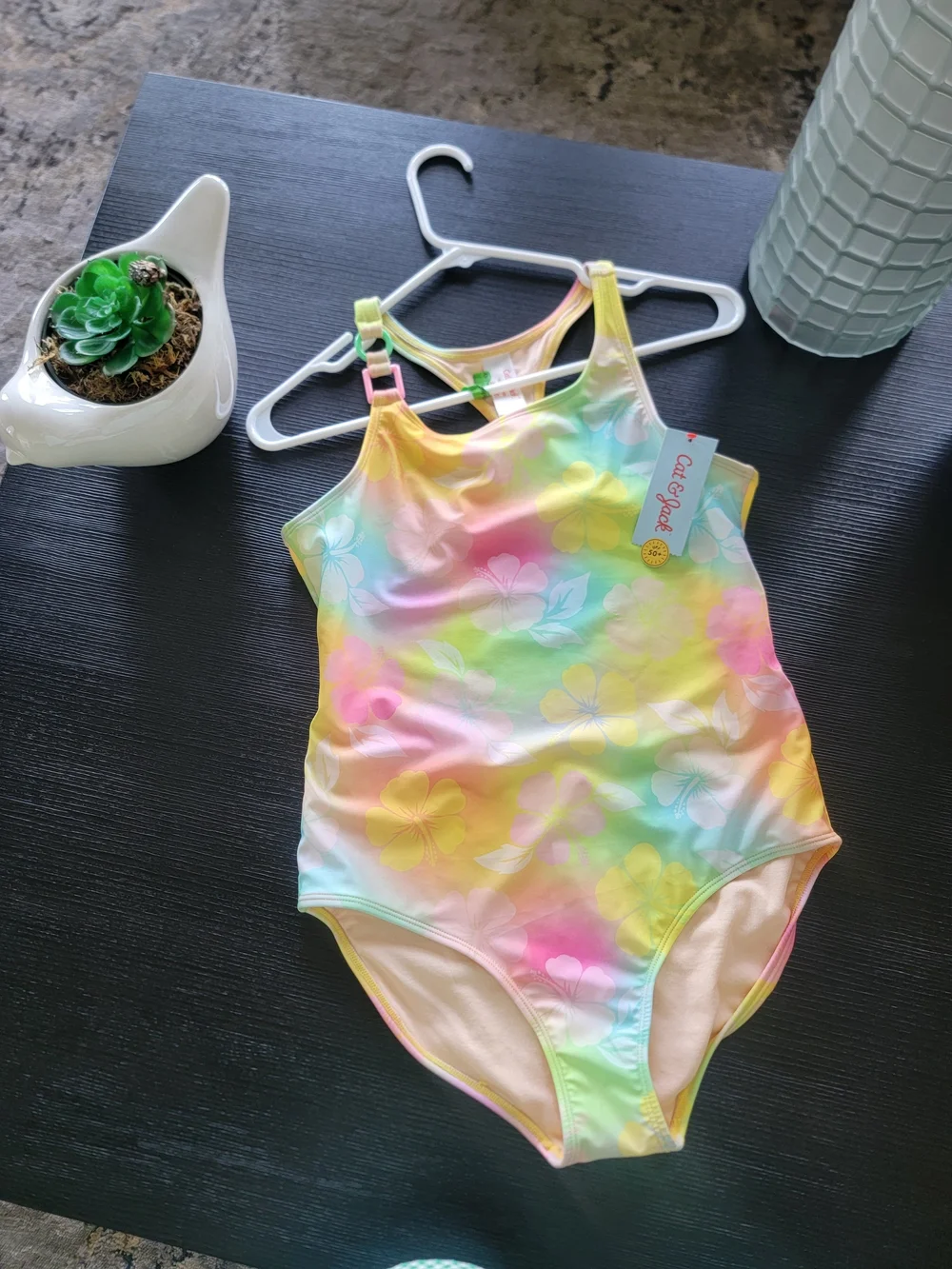 Cat & Jack Girls' Dreamy Hibiscus Floral Printed One Piece Swimsuit  XL(14) Plus